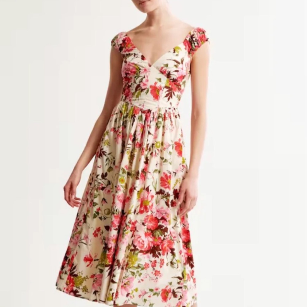 Abercrombie & Fitch Floral Midi Dress - Pink and Cream